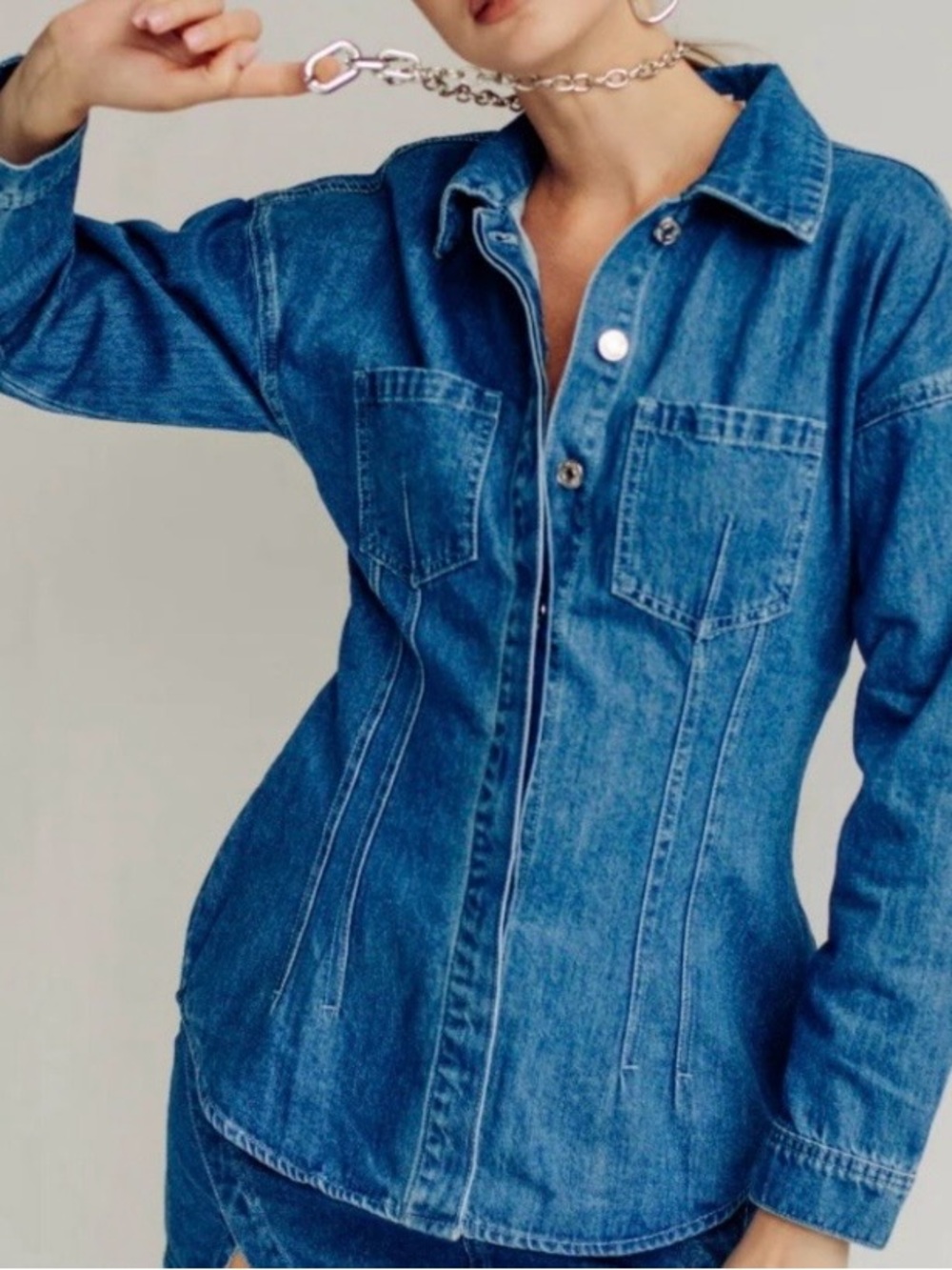 Torn by Ronny Kobo Denim Corset Shirt Top Size S Dark Wash Fitted Western Y2K